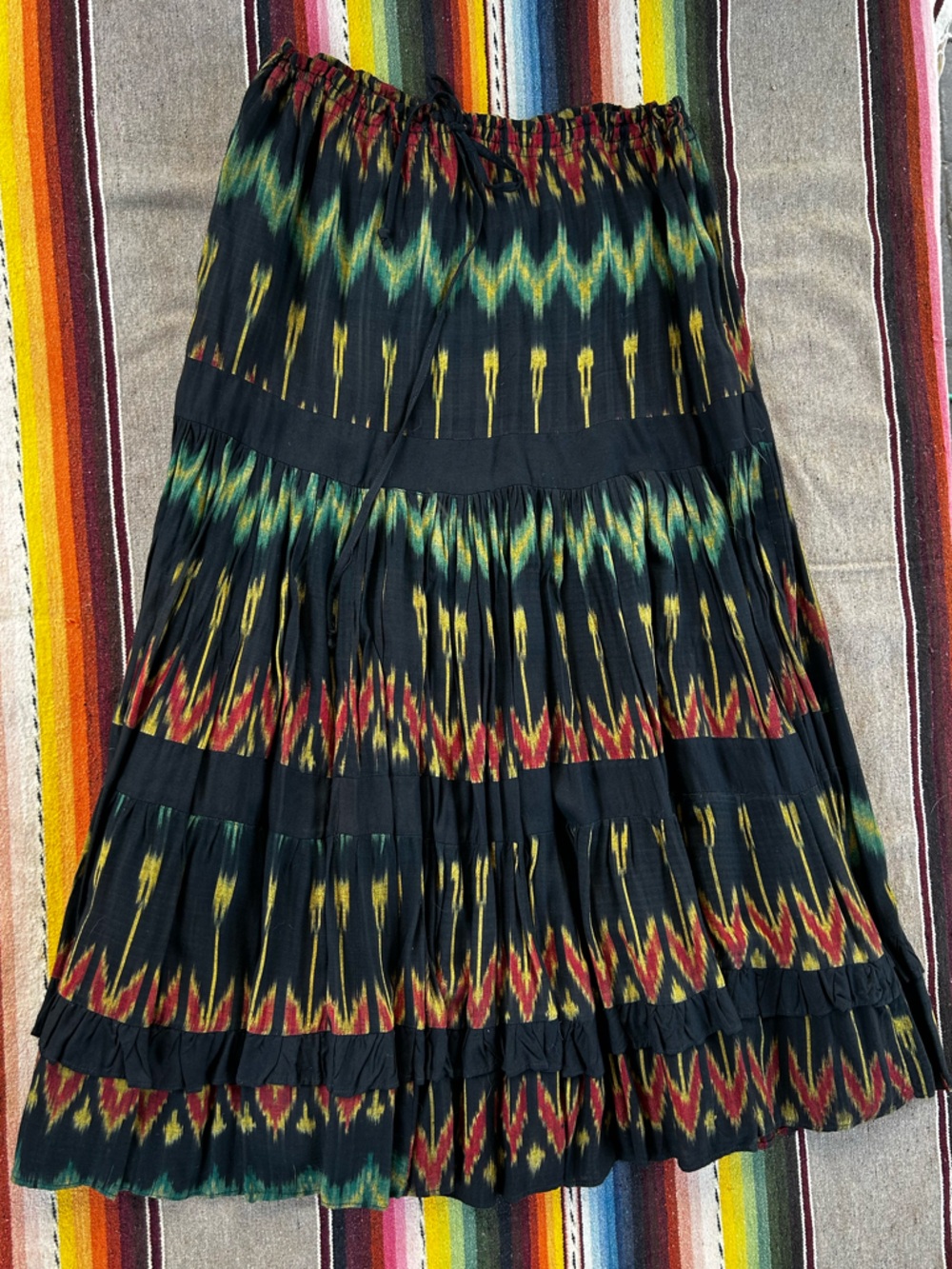 Patola Long Full Tiered Skirt w Ikat Print